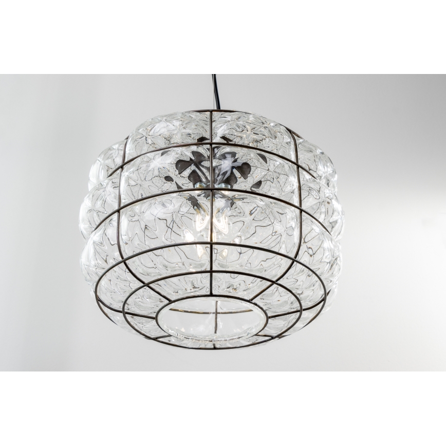 SIRU - Pendel TERRA 1xE27/60W/230V sort/transparent venetiansk glas