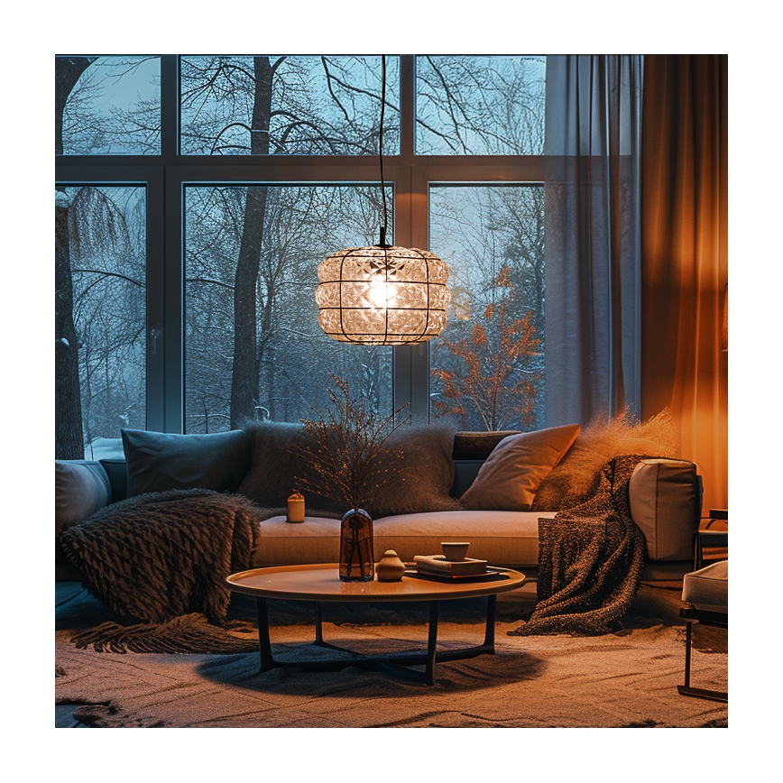 SIRU - Pendel TERRA 1xE27/60W/230V sort/transparent venetiansk glas