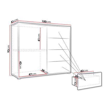 Skab GESITA 93x41 cm hvid