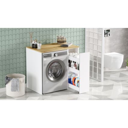 Skab til vaskemaskine med opbevaringsplads 88,3x93,5 cm hvid/valnød