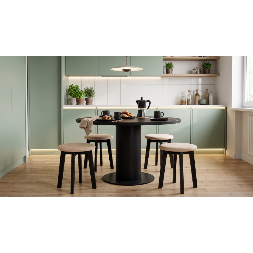 Skammel KUBE Ø 36 cm sort/beige
