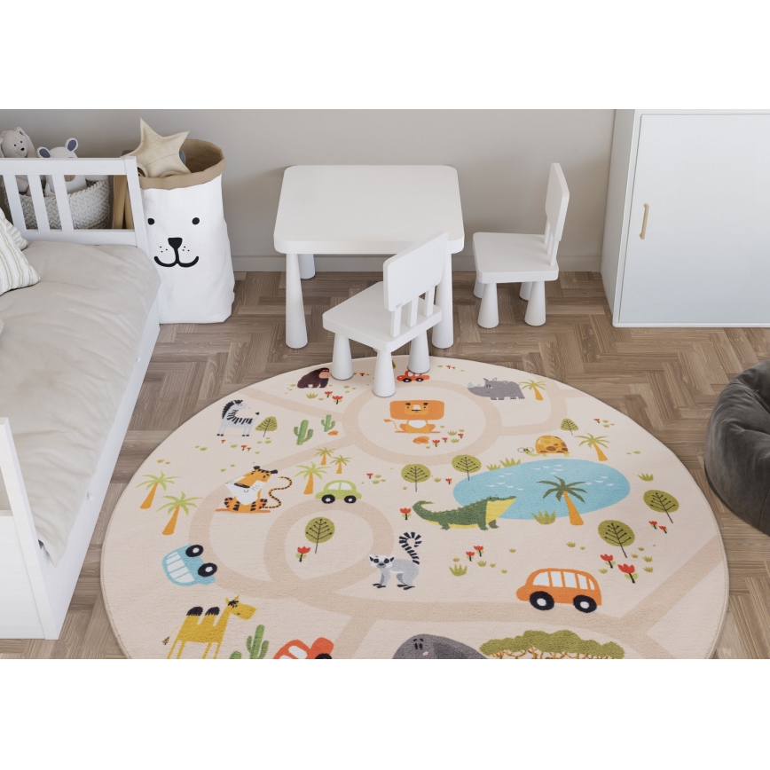 Skridsikkert børnetæppe ARES STREETS 160 cm beige/safari