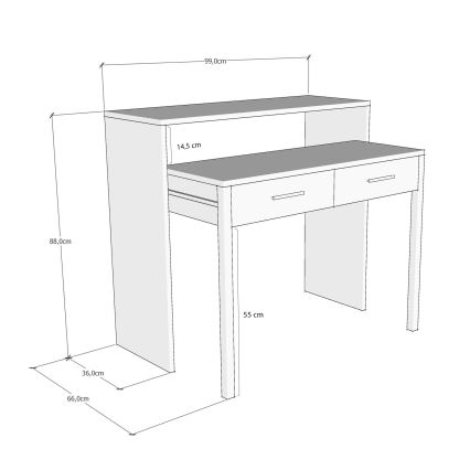 Skrivebord 88x99 cm hvid/beige