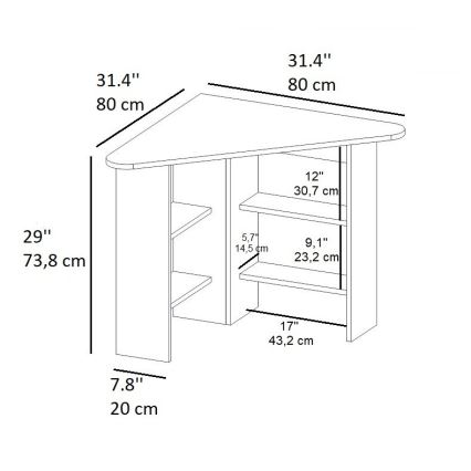 Skrivebord CORNER 73,8x80 cm hvid
