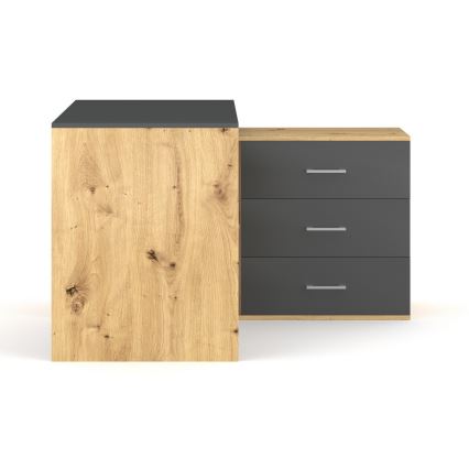 Skrivebord JULES med skuffer og vendbart hjørne (højre/venstre), eg artisan/antracit