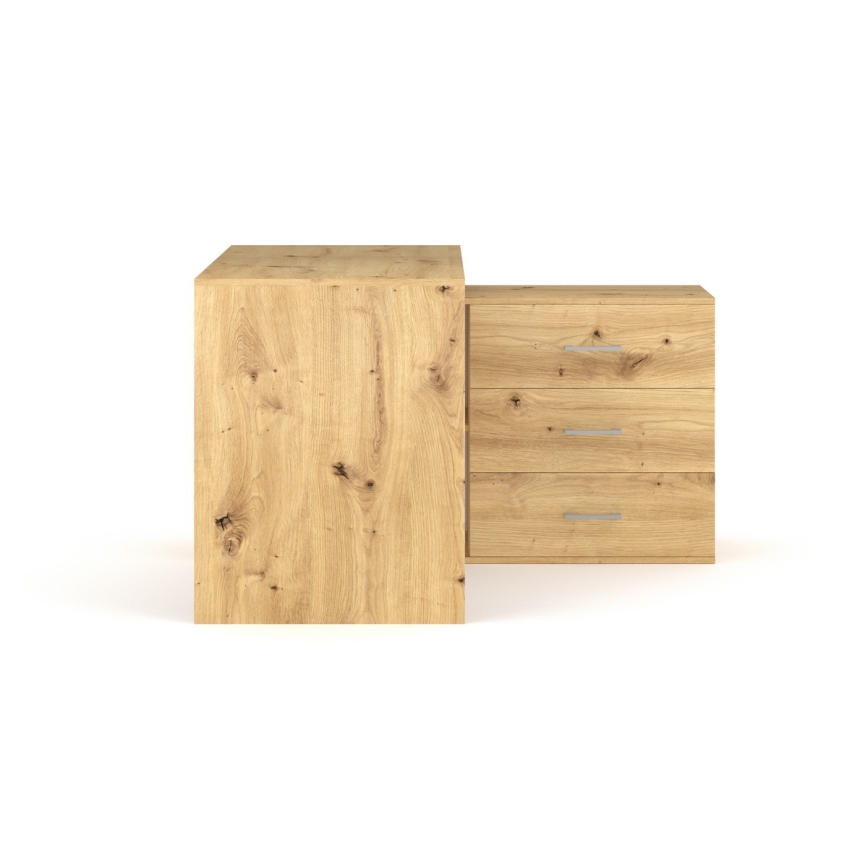 Skrivebord JULES med skuffer og vendbart hjørne (højre/venstre) i Artisan-eg