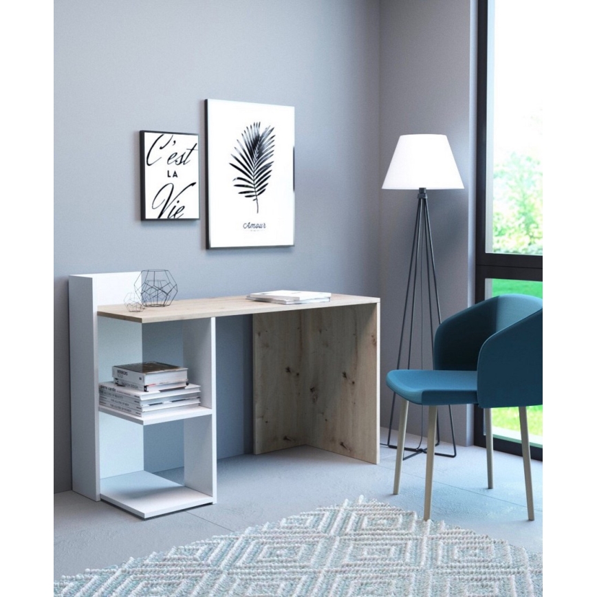 Skrivebord MARLO, Artisan-eg/hvid