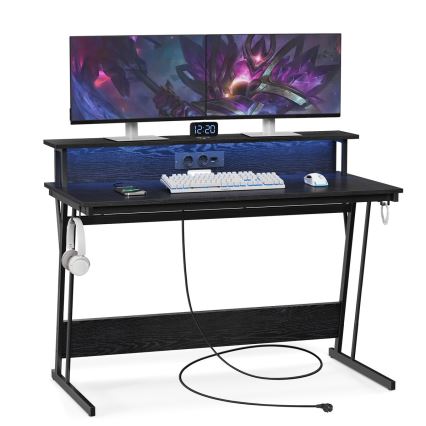 Skrivebord med baggrundsbelysning SOLEA-X sort
