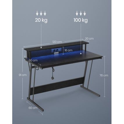Skrivebord med baggrundsbelysning SOLEA-X sort