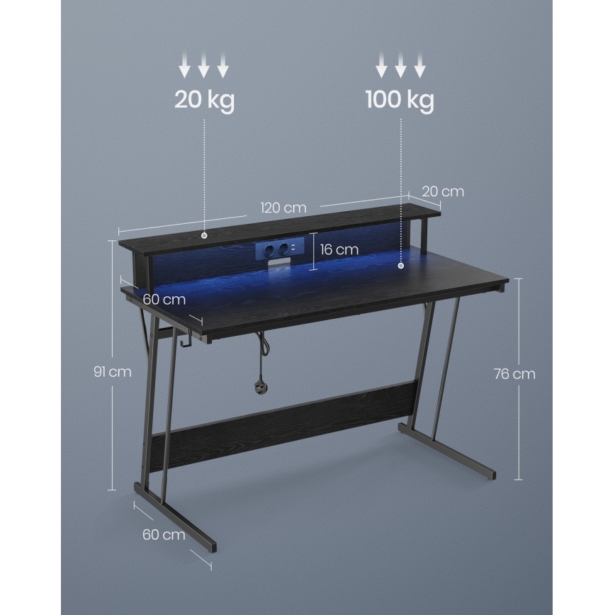 Skrivebord med baggrundsbelysning SOLEA-X sort