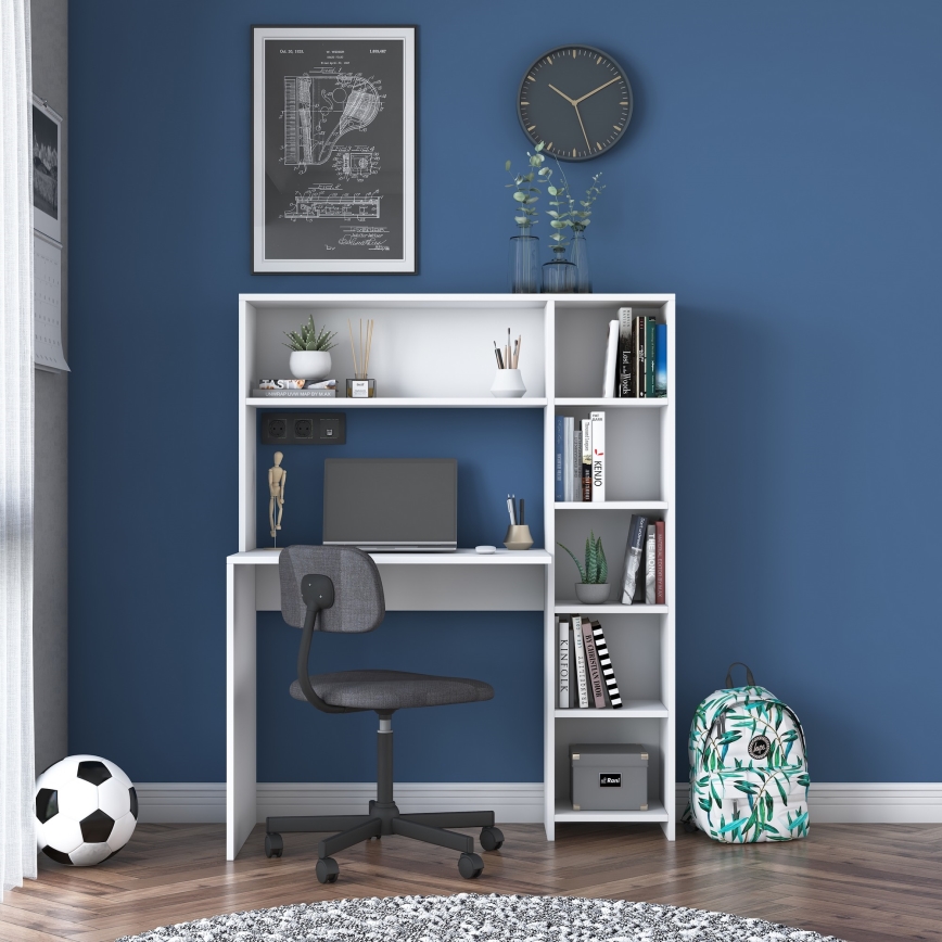 Skrivebord med en hylde RANI 113,2x141,8 cm hvid