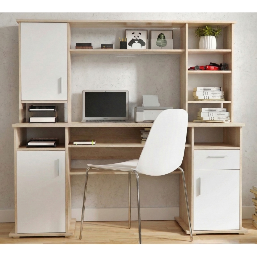 Skrivebord med hylde ELIAN 160x53 cm sonoma-eg/hvid