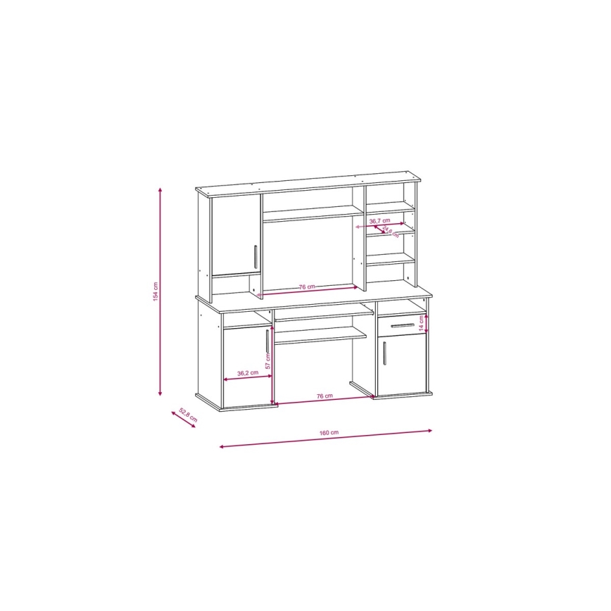 Skrivebord med hylde ELIAN 160x53 cm sonoma-eg/hvid