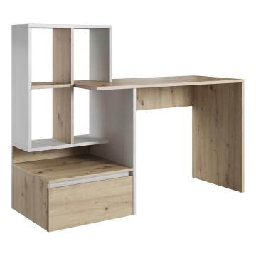 Skrivebord med hylde MARLO artisan egetræ/hvid
