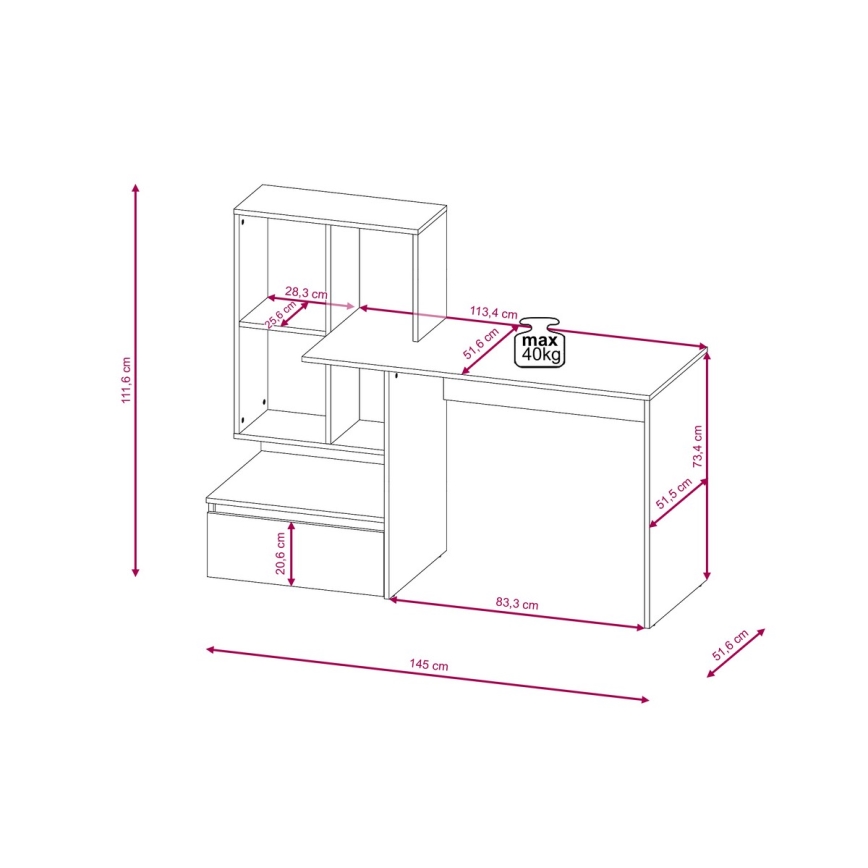 Skrivebord med hylde MARLO artisan egetræ/hvid
