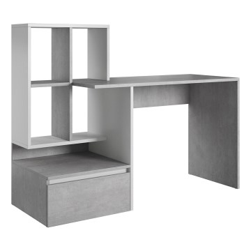 Skrivebord med hylde MARLO, betongrå/hvid