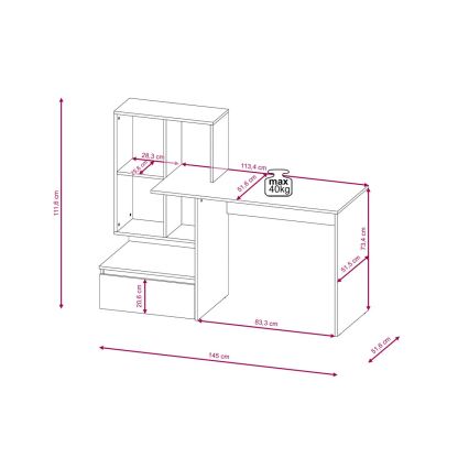 Skrivebord med hylde MARLO, betongrå/hvid