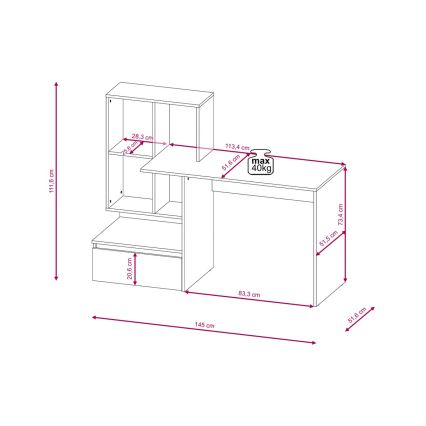 Skrivebord med hylde MARLO, eg artisan/antracit