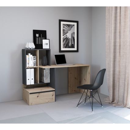 Skrivebord med hylde MARLO i artisan-eg/antracit