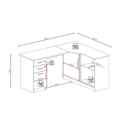 Skrivebord med hylde og skuffer ROBERTO højre artisan-eg/hvid