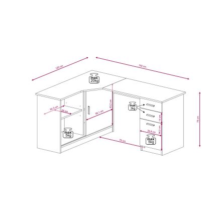 Skrivebord med hylde og skuffer ROBERTO venstrevendt artisan-eg/hvid