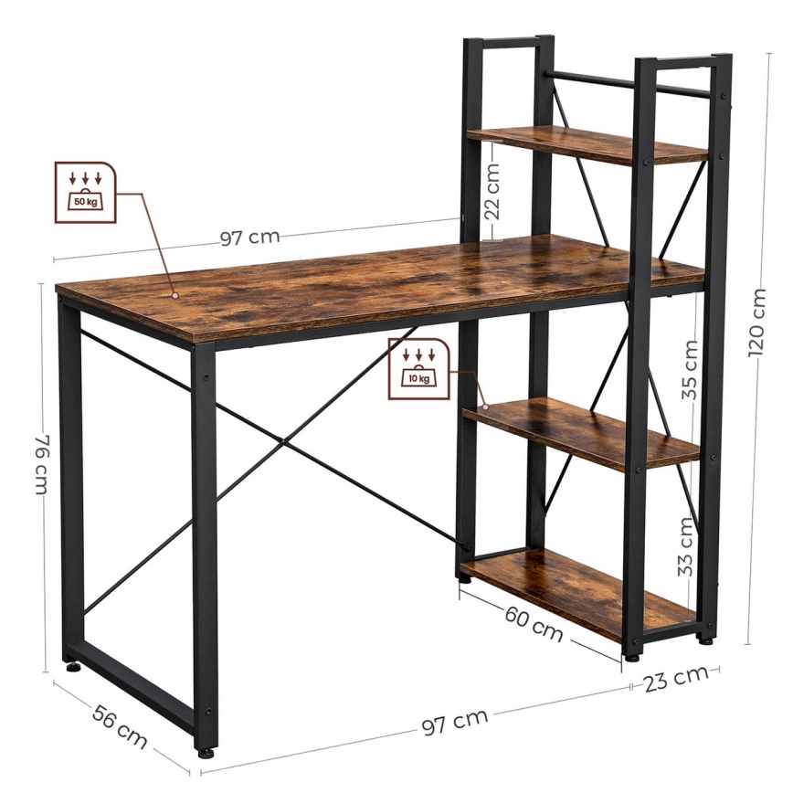 Skrivebord med hylder SOLEA brun/sort