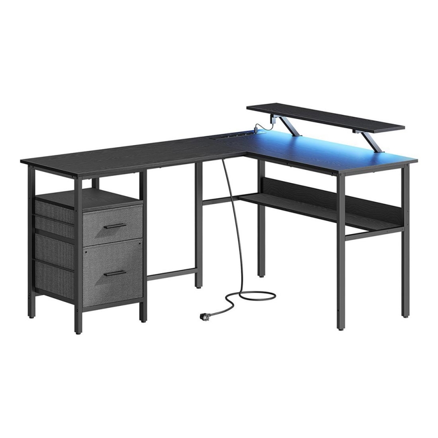 Skrivebord med LED-belysning SOLEA-X, brun/sort