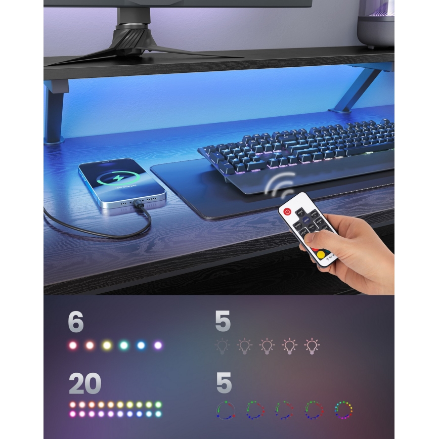 Skrivebord med LED-belysning SOLEA-X, brun/sort