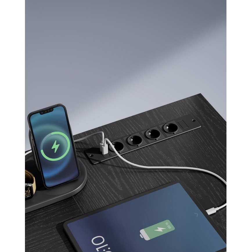 Skrivebord med LED-belysning SOLEA-X, brun/sort