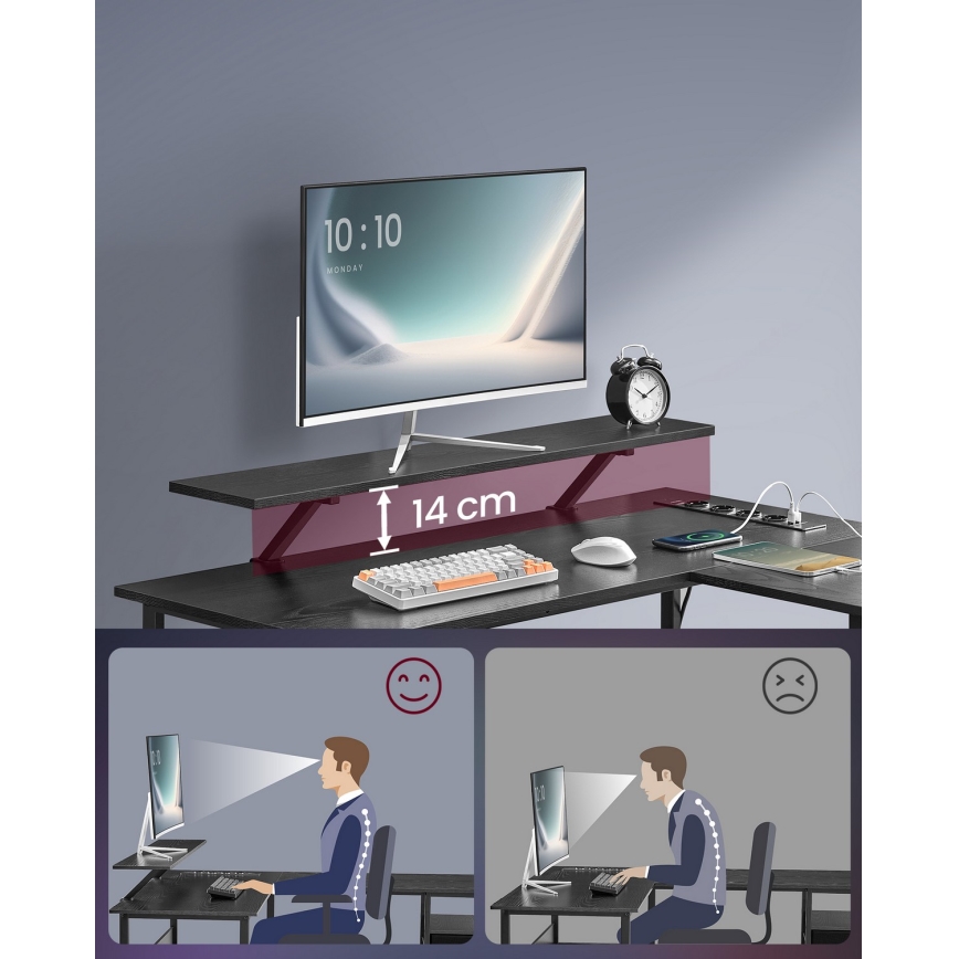 Skrivebord med LED-belysning SOLEA-X, brun/sort