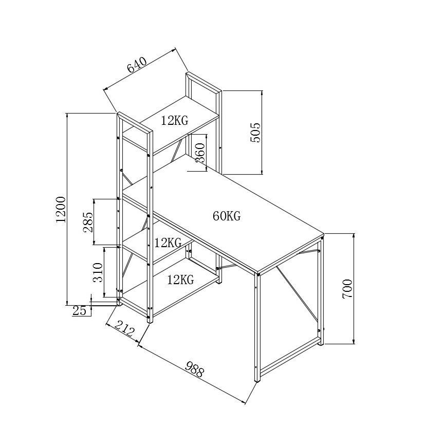 Skrivebord SERENOR sort/sonoma-eg