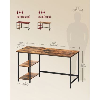 Skrivebord SOLEA 140x60 cm brun/sort