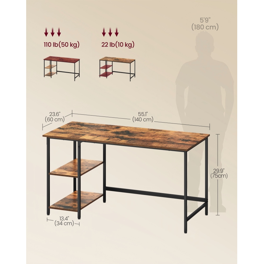 Skrivebord SOLEA 140x60 cm brun/sort