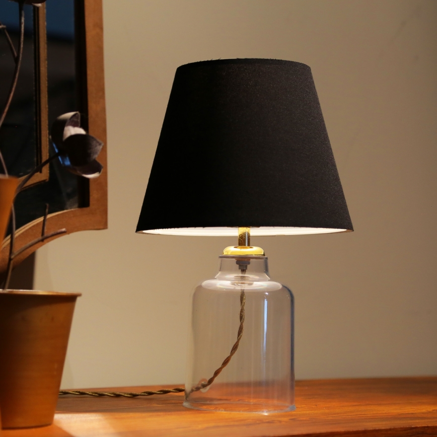 Skrivebordslampe AYD 1xE27/40W/230V sort/gennemsigtig