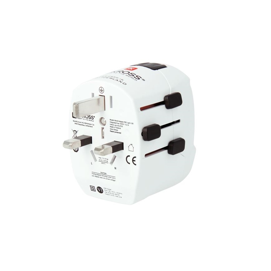 Rejseadapter PRO Light USB AC45PD - World, UK+USA+AUS/CN USB A+C 45W