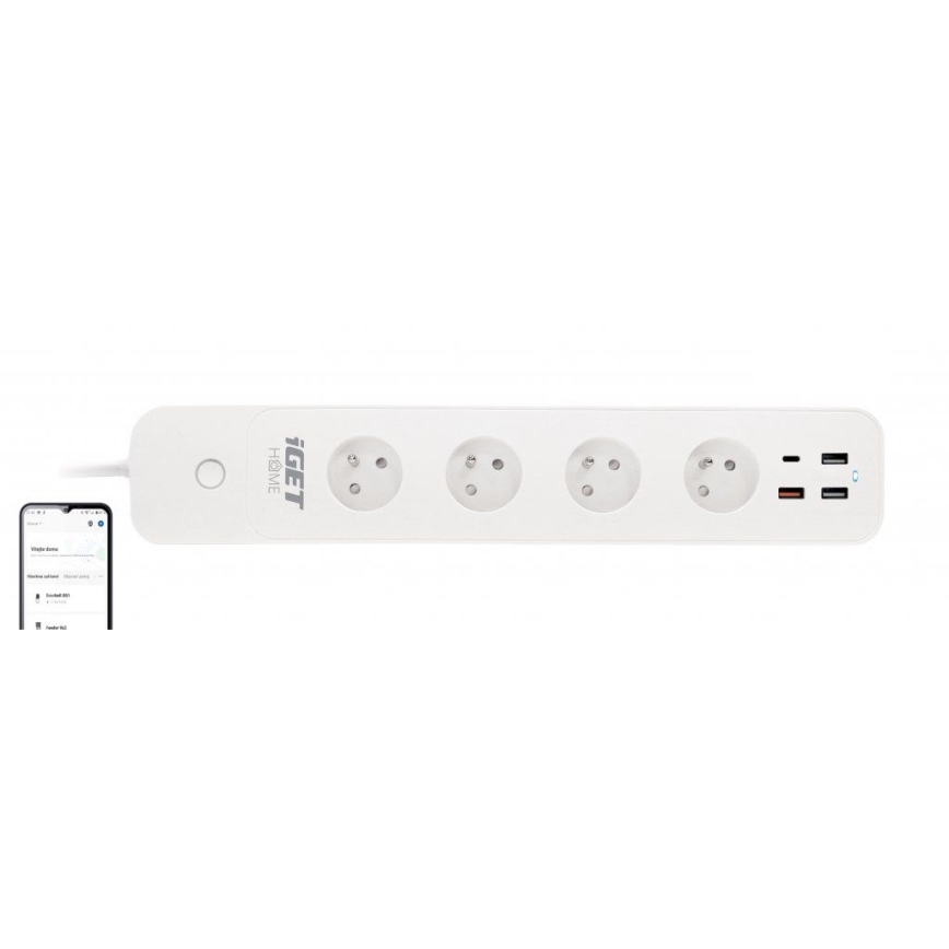 Smart extension kabel med kontakt 1,5 m 4Z + 4xUSB Wi-Fi