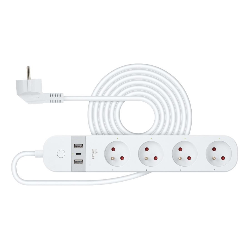 Smart forlængerdel kabel med kontakt 4Z Type E + 2x USB-A + 1x USB-C 1,5m Wi-Fi Tuya hvid