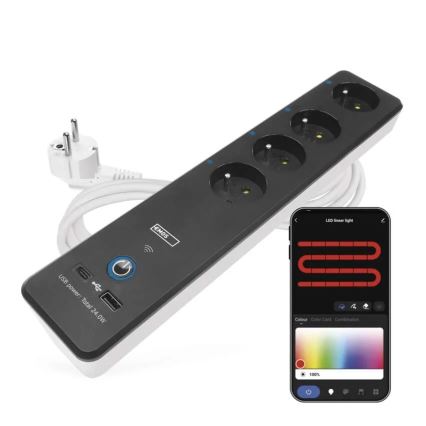Smart forlængerkabel med kontakt GoSmart 4Z + 1xUSB-A + 1xUSB-C 2 m Wi-Fi Tuya
