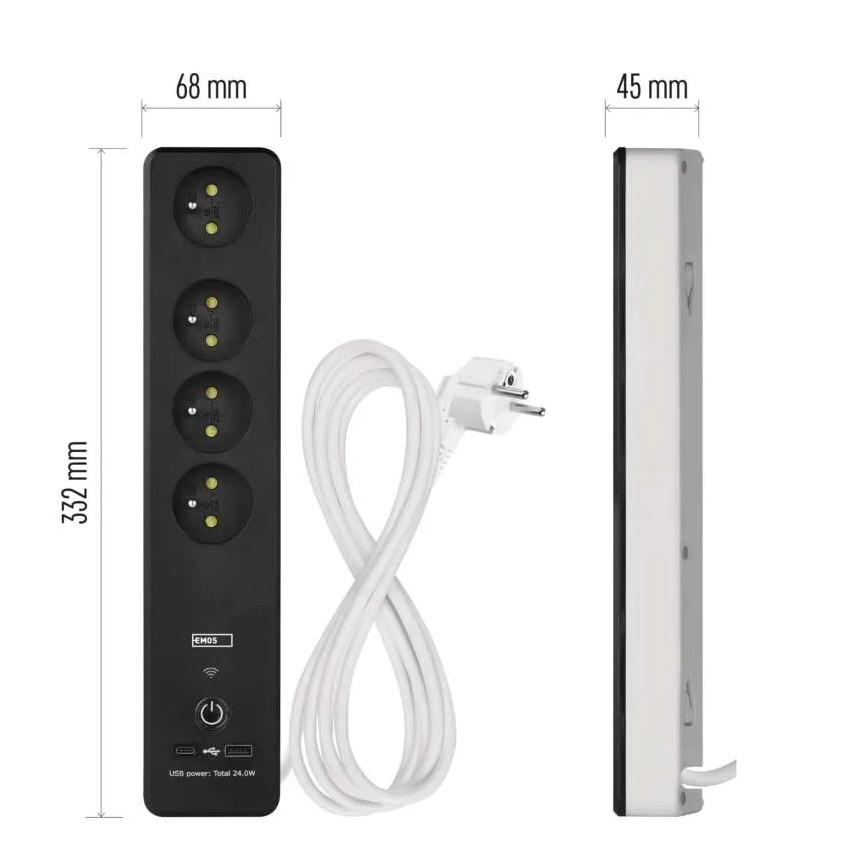 Smart forlængerkabel med kontakt GoSmart 4Z + 1xUSB-A + 1xUSB-C 2 m Wi-Fi Tuya