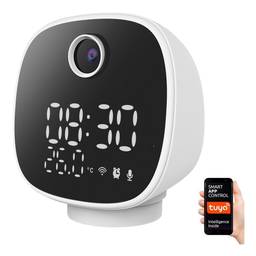 Smart-kamera med vækkeur, termometer og LED-lys 1296p 3Mpx 5V Wi-Fi Tuya IP65