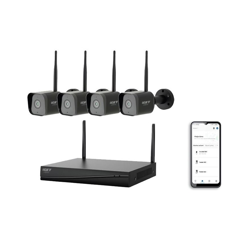 Smart kamerasystem + 4x kameraer med 2K+ sensorer, 12V, IP65, Wi-Fi, Tuya
