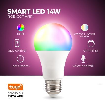 Smart LED-pære dæmpbar E27/9,5W/230V 2700-6500K Wi-Fi Tuya