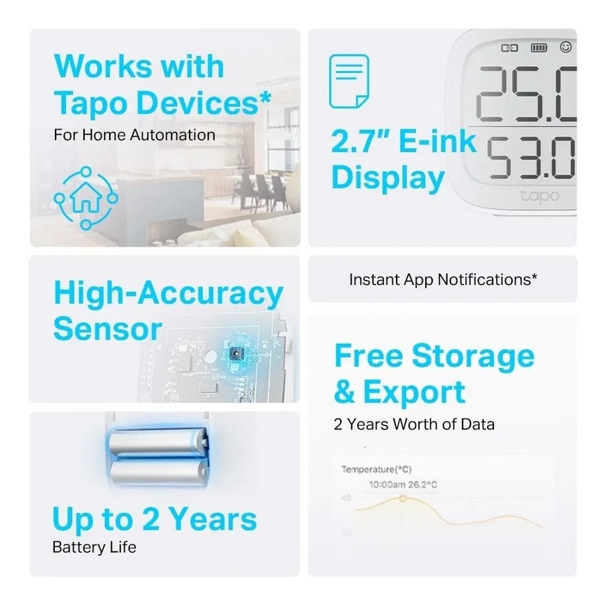 Smart temperatur- og fugtighedsmåler, 2x AAA