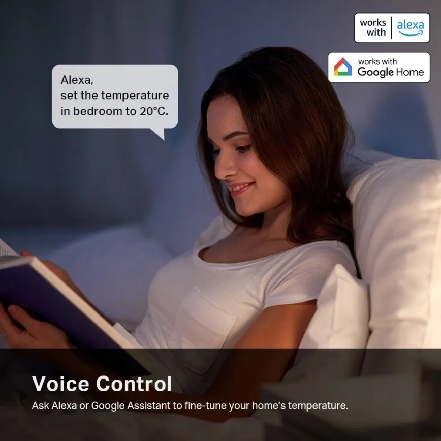 Smart termostatisk ventilhoved med LCD-display, 2x AA, Tuya