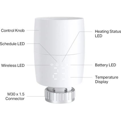 Smart termostatisk ventilhoved med LCD-display, 2x AA, Tuya