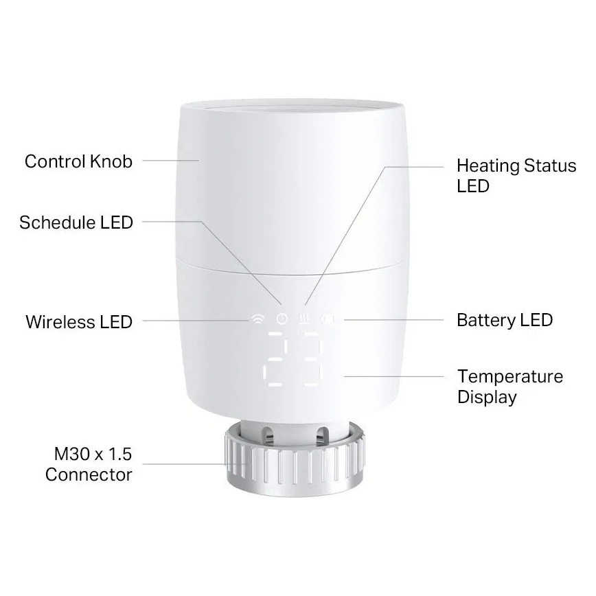 Smart termostatisk ventilhoved med LCD-display, 2x AA, Tuya