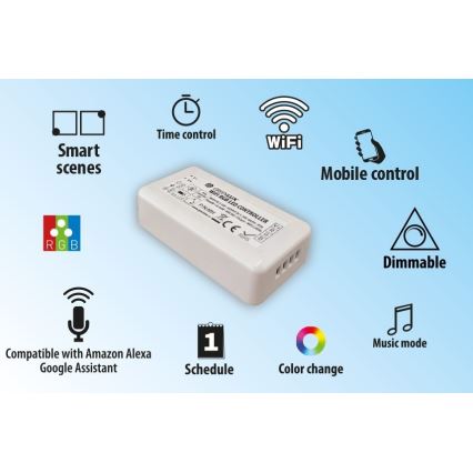 Smart Wi‑Fi-controller til RGB LED-lysstrimler 5-24V, Tuya-kompatibel