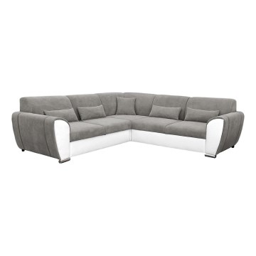 Sofa na razvlačenje u obliku slova L VISEU desna siva/bijela