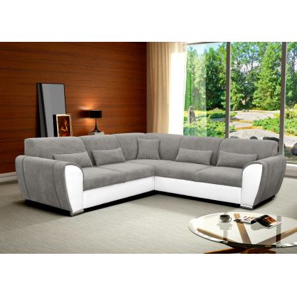 Sofa na razvlačenje u obliku slova L VISEU desna siva/bijela