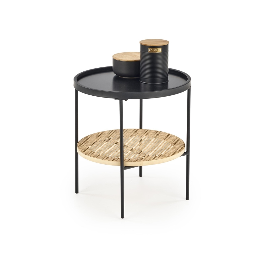 Sofabord 45x45 cm sort/Rattan